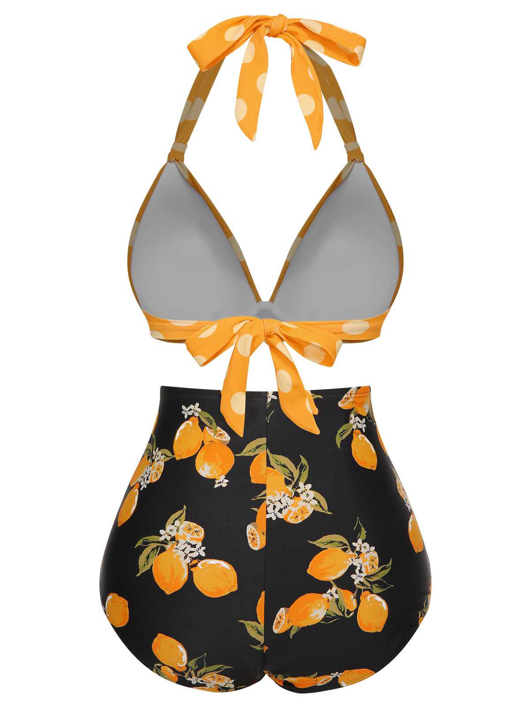 This 1950s Halter Contrast Polka Dots Swimsuit carries 1950s vacation dreams in every stitch