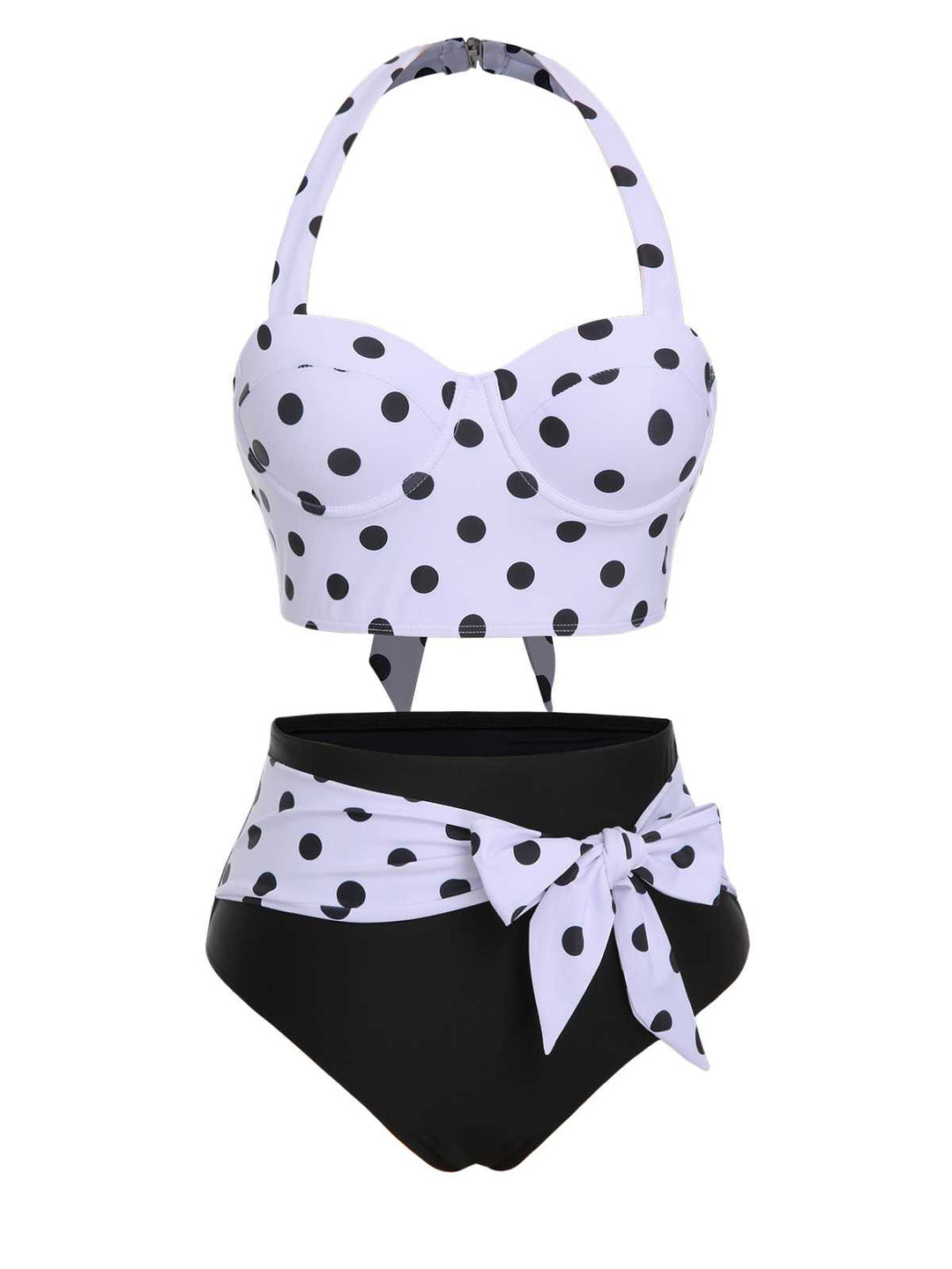 Halter Contrast Polka Dots Swimsuit: Riviera elegance, reimagined for her