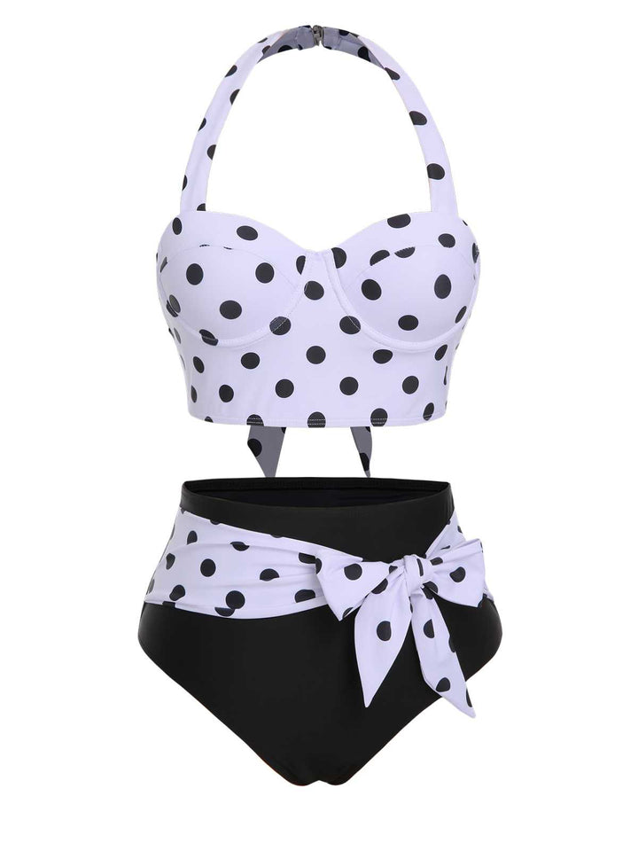 Halter Contrast Polka Dots Swimsuit: Riviera elegance, reimagined for her