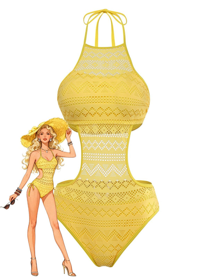 1950s Halter Cut-Out Solid One-Piece Swimsuit - vintage swimsuit, pin-up style