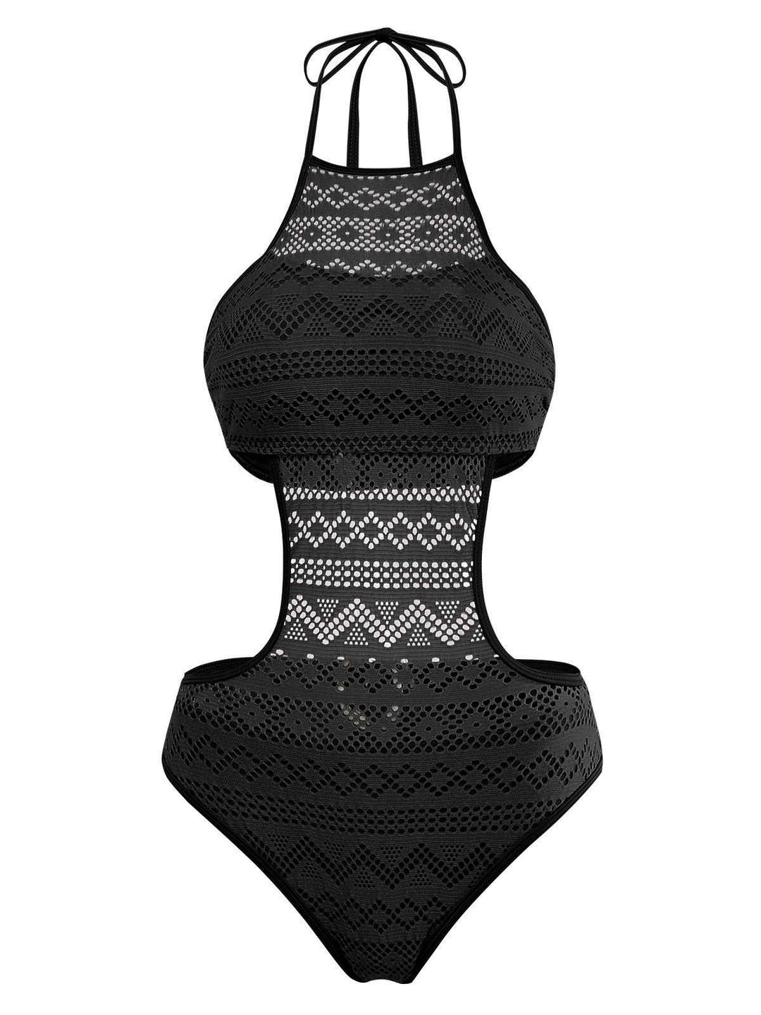 1950s Halter Cut-Out Solid One-Piece Swimsuit - vintage swimsuit, pin-up style