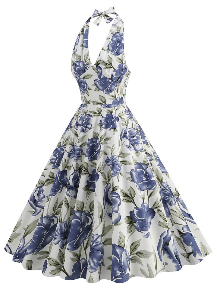 1950s Halter Floral Sleeveless Dress: where 1950s romance meets her modern spirit