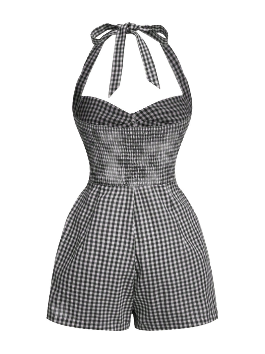 1950s Halter Gingham Plaids Bow Romper - vintage jumpsuit, retro fashion