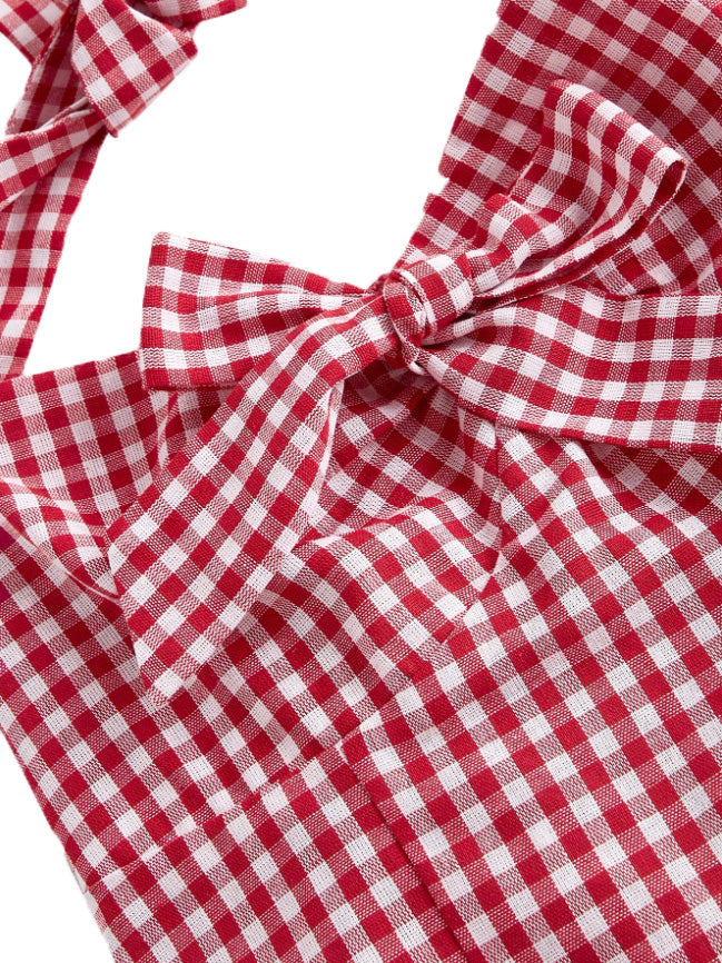 1950s Halter Gingham Plaids Bow Romper - vintage jumpsuit, retro fashion