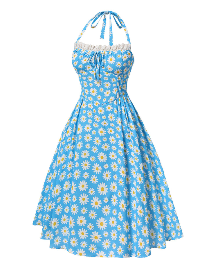 Blue 1950s Halter Lace Daisy Dress — the kind of 1950s dress that makes strangers smile