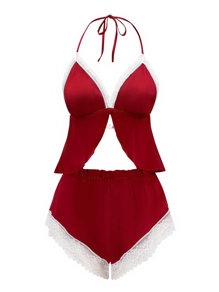 Halter Lace Satin Pajama Set - vintage fashion, retro style