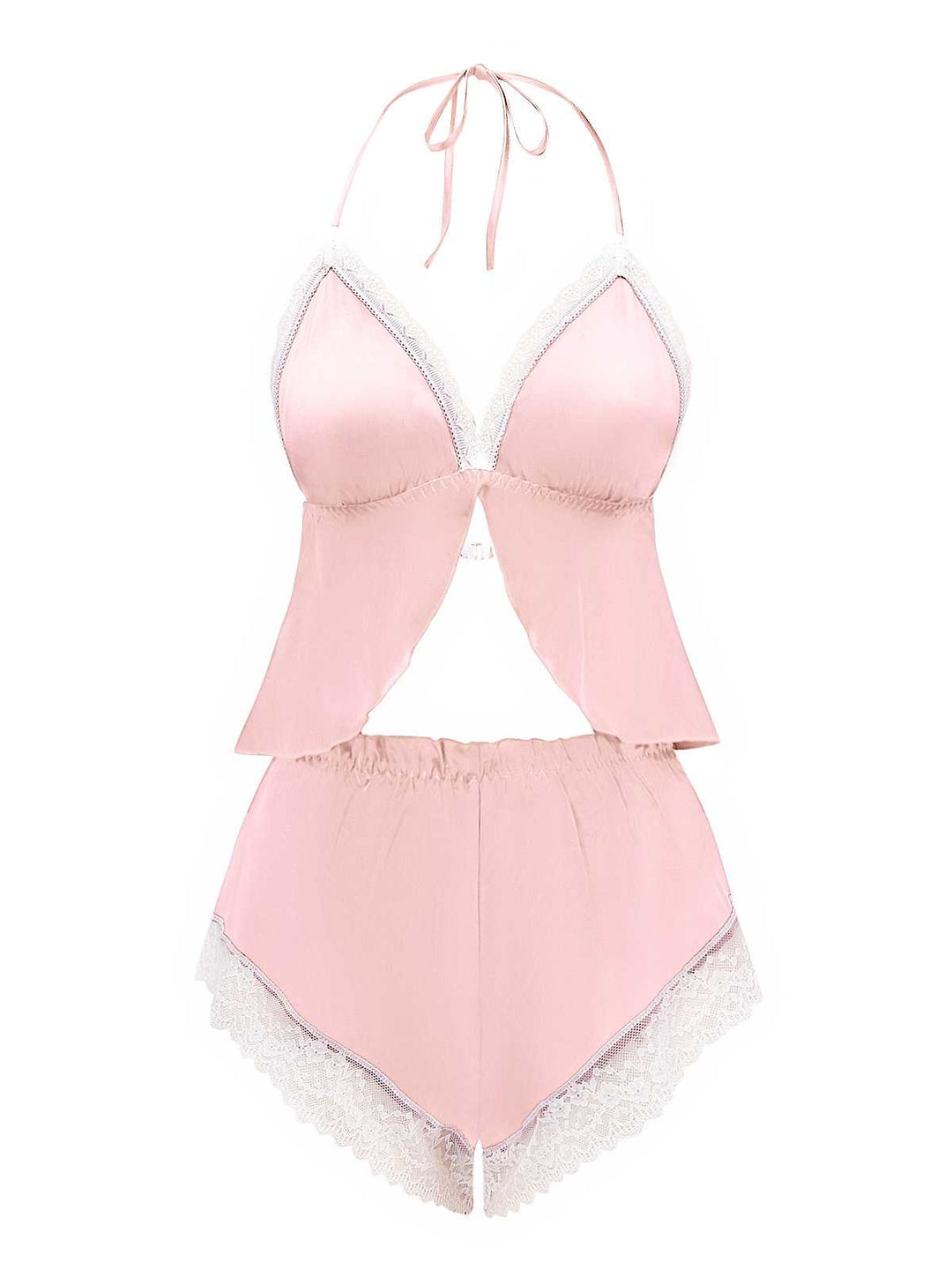 Halter Lace Satin Pajama Set - vintage fashion, retro style