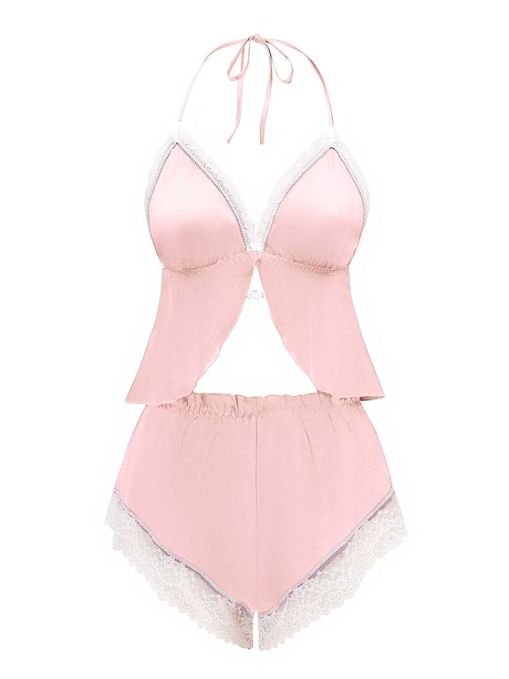 Halter Lace Satin Pajama Set - vintage fashion, retro style