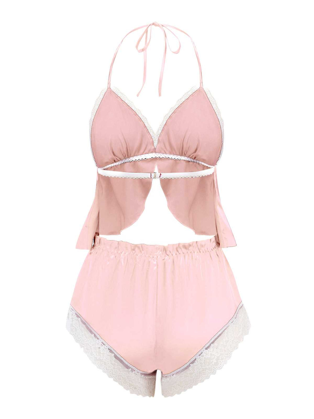 Halter Lace Satin Pajama Set - vintage fashion, retro style