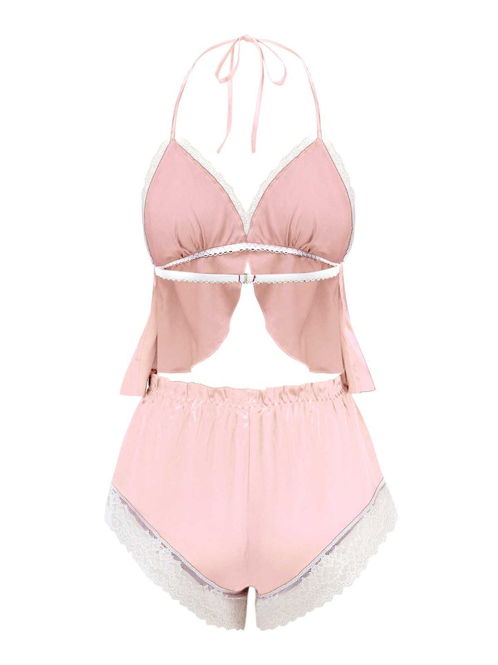 Halter Lace Satin Pajama Set - vintage fashion, retro style