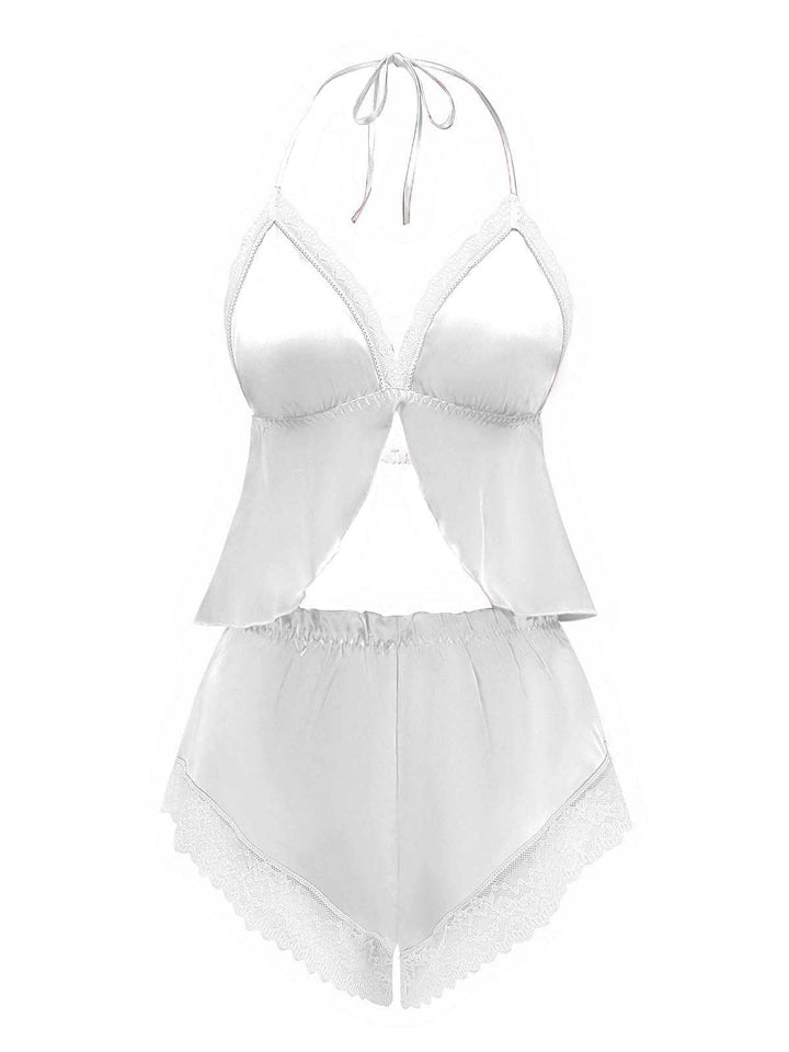 Halter Lace Satin Pajama Set - vintage fashion, retro style
