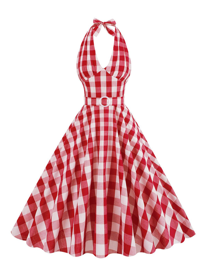 1950s Halter Plaid Belted Swing Dress — vintage elegance for the modern woman