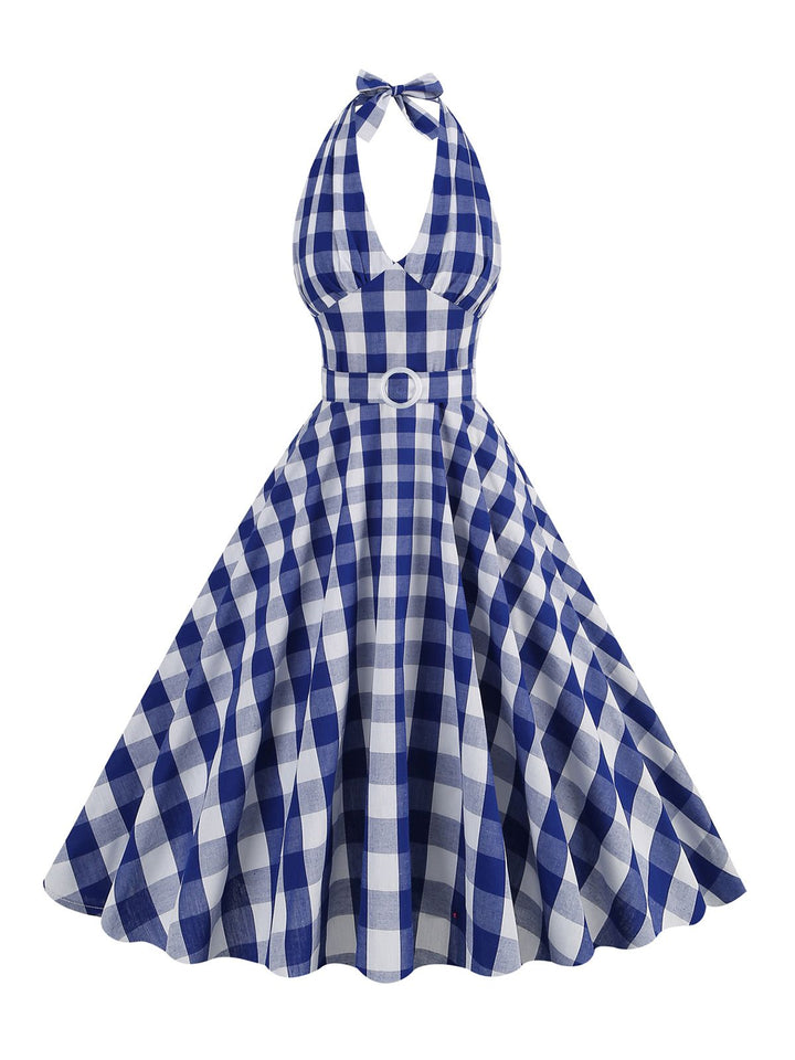 1950s Halter Plaid Belted Swing Dress — vintage elegance for the modern woman