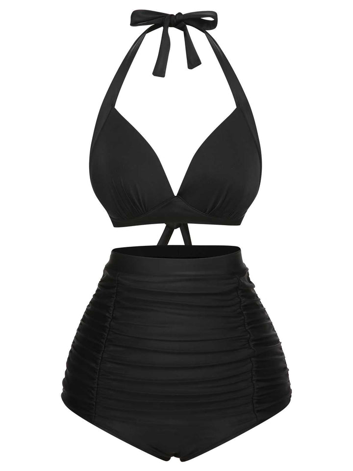 1950s Halter Plaids Lace-Up Swimsuit: 1950s Riviera elegance, reimagined for her