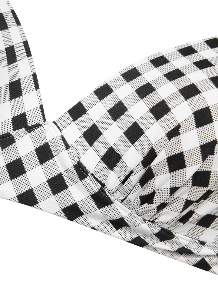 1950s Halter Plaids Lace-Up Swimsuit — 1950s poolside glamour meets sun-drenched confidence