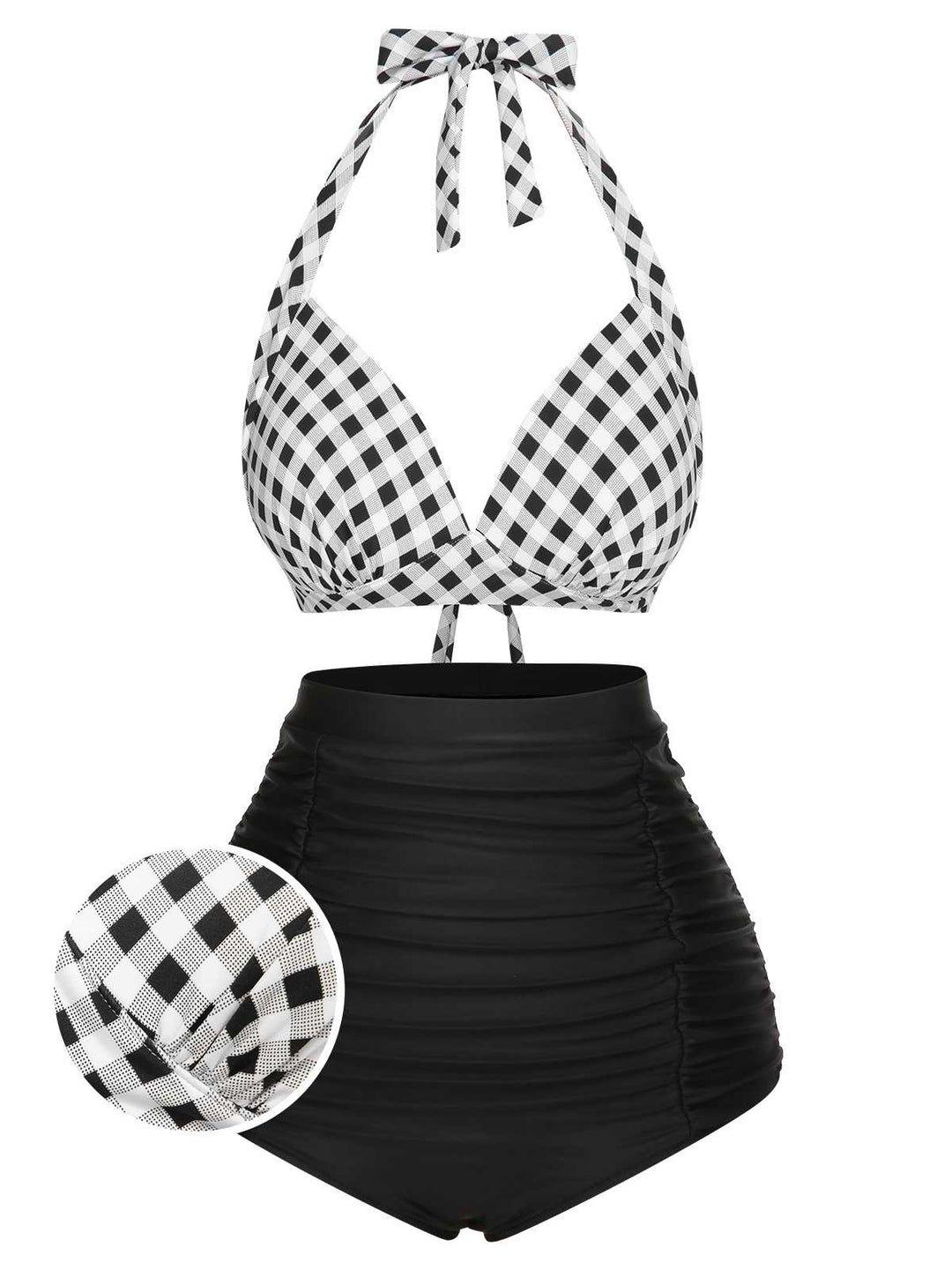 1950s Halter Plaids Lace-Up Swimsuit, vintage swimsuit, pin-up swimwear - perfect for women who love vintage and retro fashion