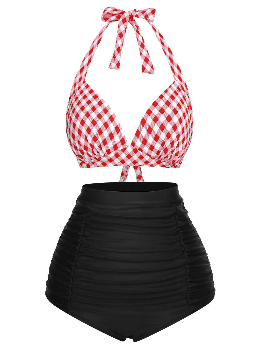1950s Halter Plaids Lace-Up Swimsuit, vintage swimsuit, pin-up swimwear - perfect for women who love vintage and retro fashion