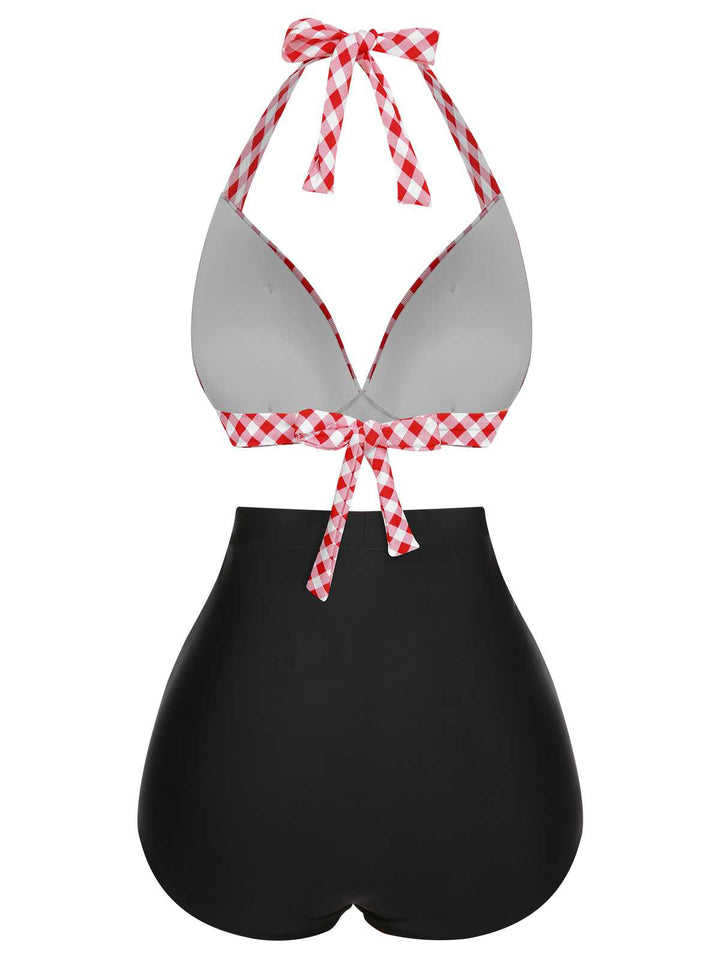 1950s Halter Plaids Lace-Up Swimsuit, vintage swimsuit, pin-up swimwear - perfect for women who love vintage and retro fashion