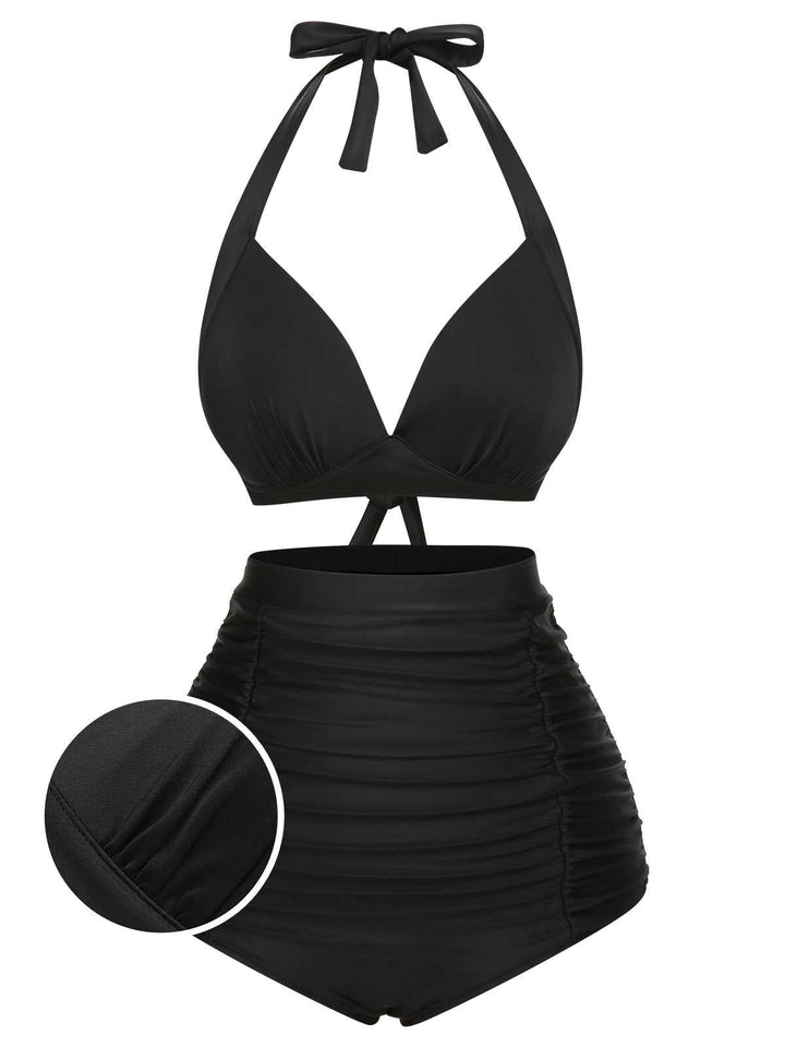 1950s Halter Plaids Lace-Up Swimsuit, vintage swimsuit, pin-up swimwear - perfect for women who love vintage and retro fashion