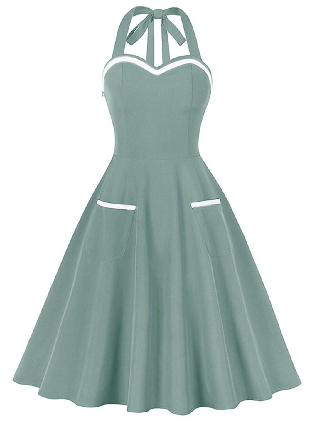 1950s Halter Pockets Backless Swing Dress — a 1950s silhouette that turns sidewalks into runways
