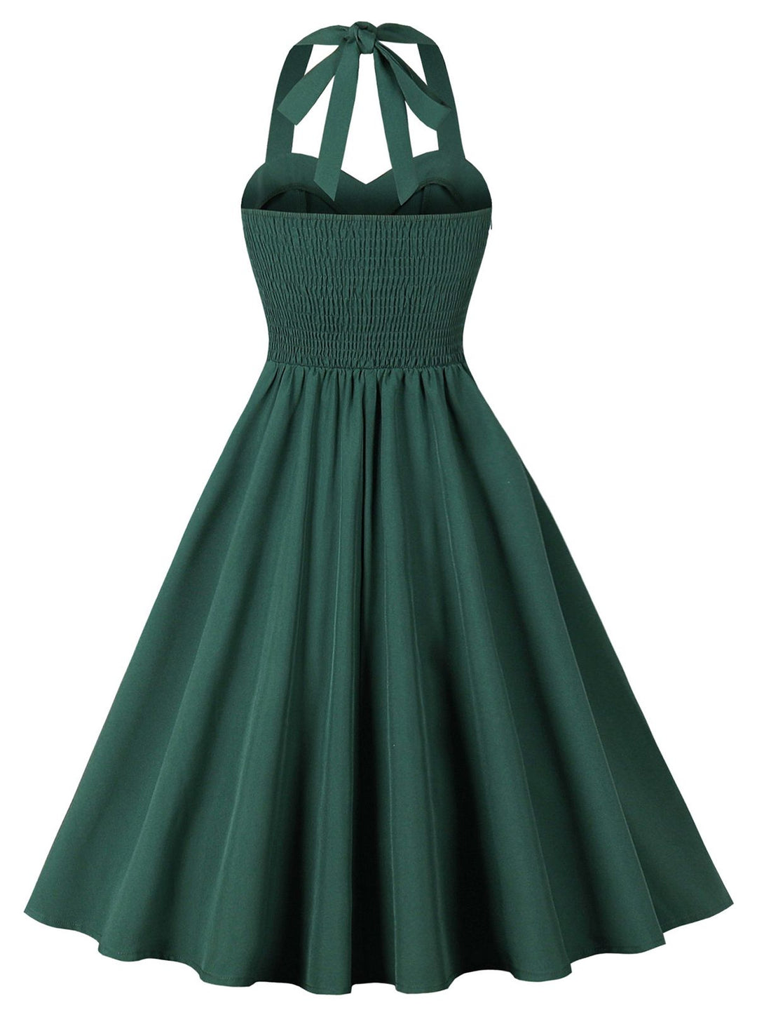 1950s Halter Pockets Backless Swing Dress — a 1950s silhouette that turns sidewalks into runways