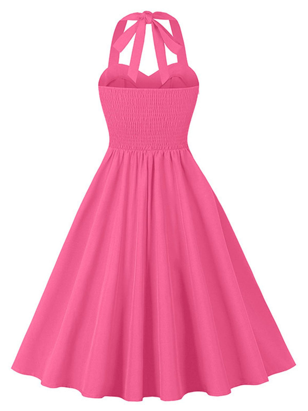 This 1950s Halter Pockets Backless Swing Dress wraps her in 1950s elegance, one twirl at a time