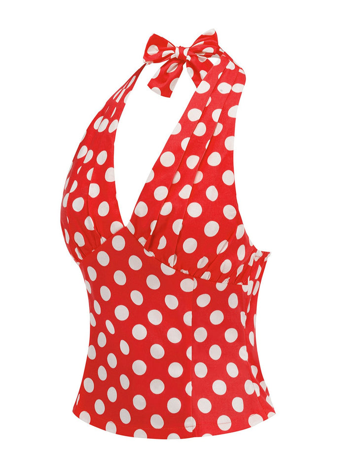 1950s Halter Polka Dots Backless Top - vintage fashion, retro style