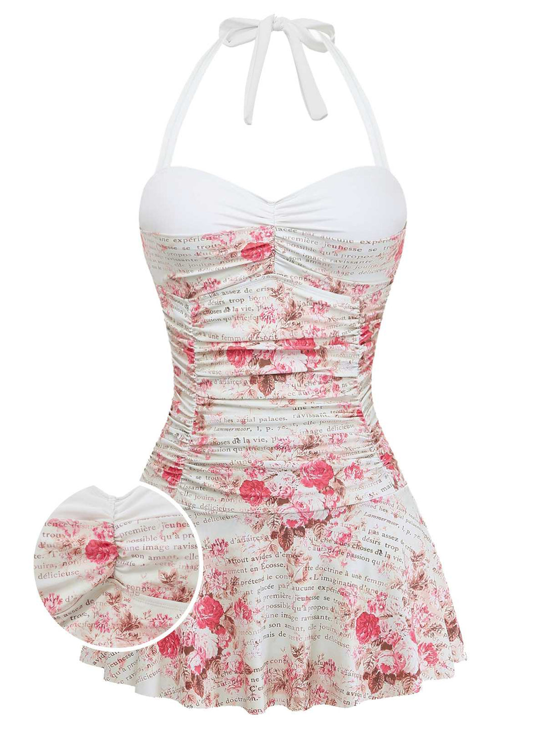 1950s Halter Roses Ruched Tummy Control Swimdress - vintage dress, retro fashion, rockabilly