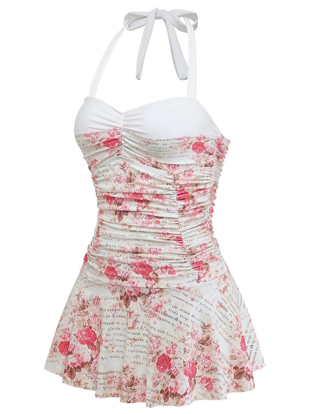 1950s Halter Roses Ruched Tummy Control Swimdress - vintage dress, retro fashion, rockabilly