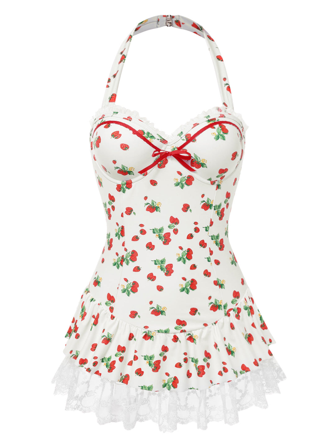 Halter Strawberry Lace Bow Swimdress - vintage dress, retro fashion