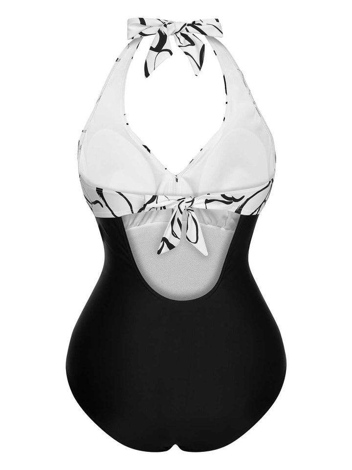 1950s Halter Stripes One-Piece Swimsuit — 1950s poolside glamour meets sun-drenched confidence