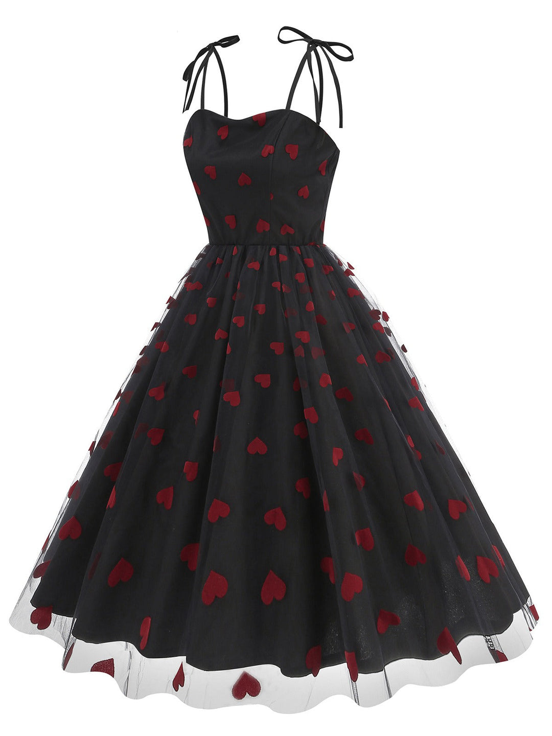 1950s Heart Mesh Patchwork Suspender Dress — a 1950s silhouette that turns sidewalks into runways