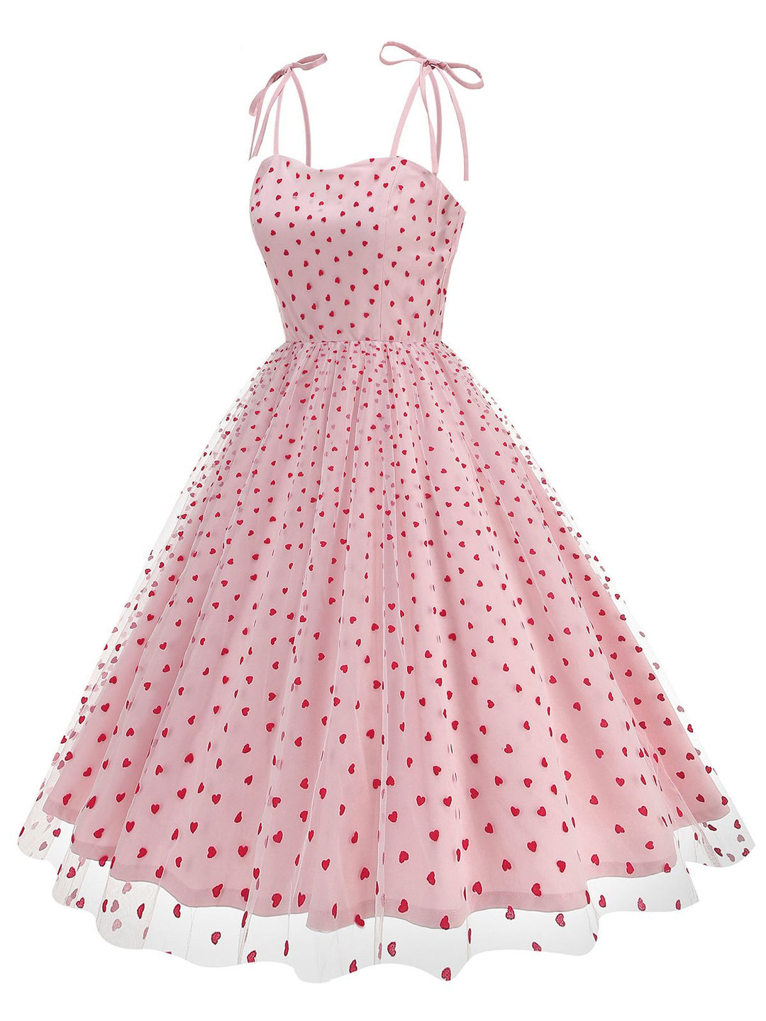 She slips into this 1950s Heart Mesh Patchwork Suspender Dress and suddenly it&