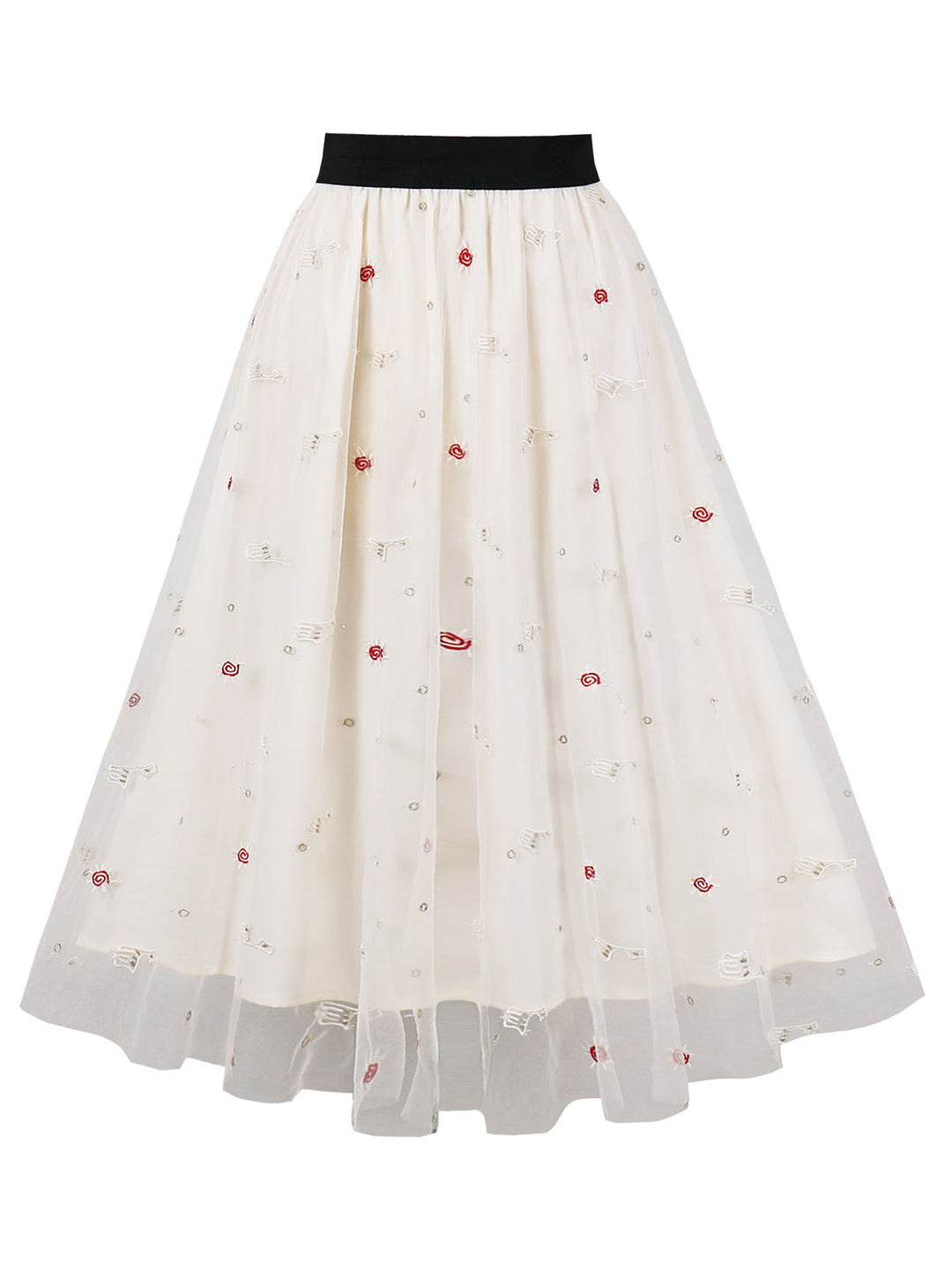 She sways in this 1950s High Waist Colorful Flower Skirt and it&