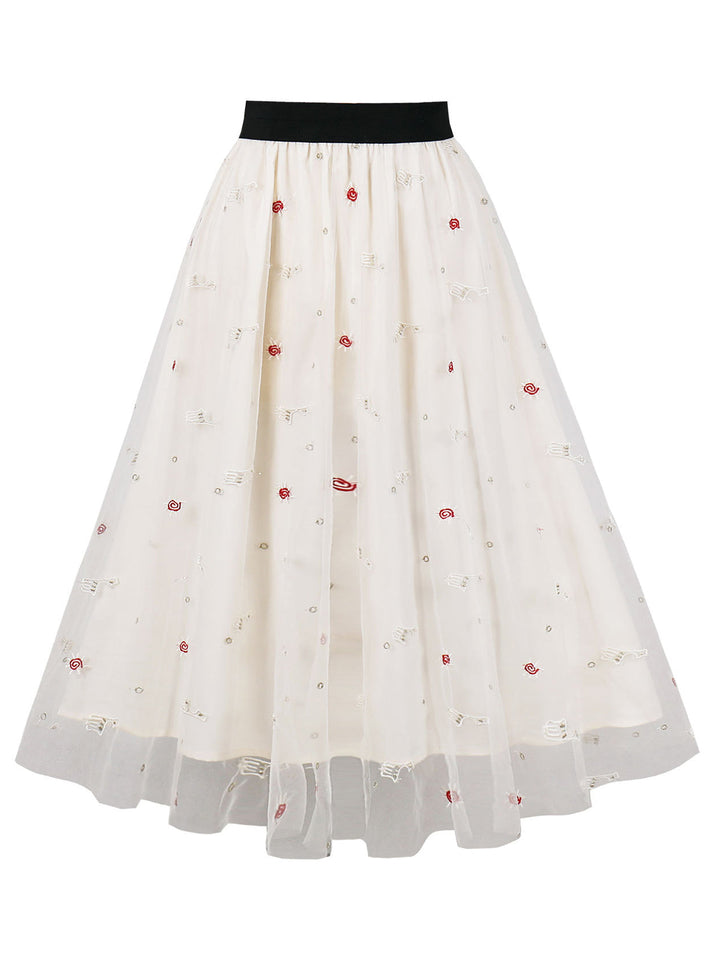 She sways in this 1950s High Waist Colorful Flower Skirt and it&