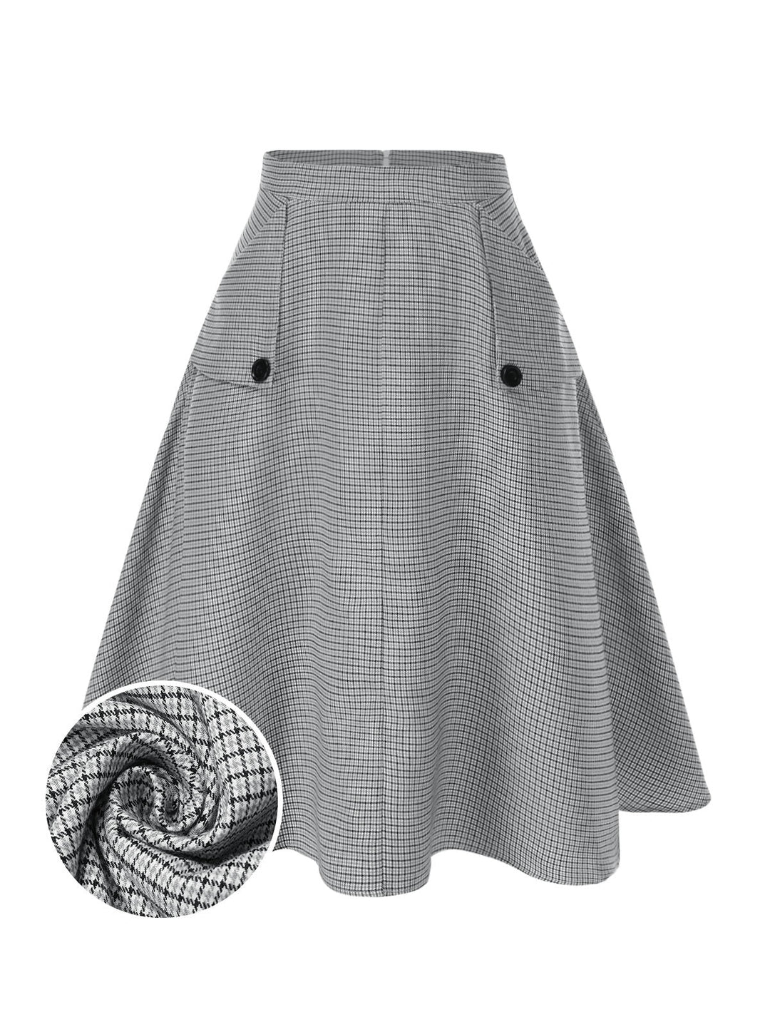 1950s High-Waist Plaids Button Pocket Skirt - vintage skirt, retro style