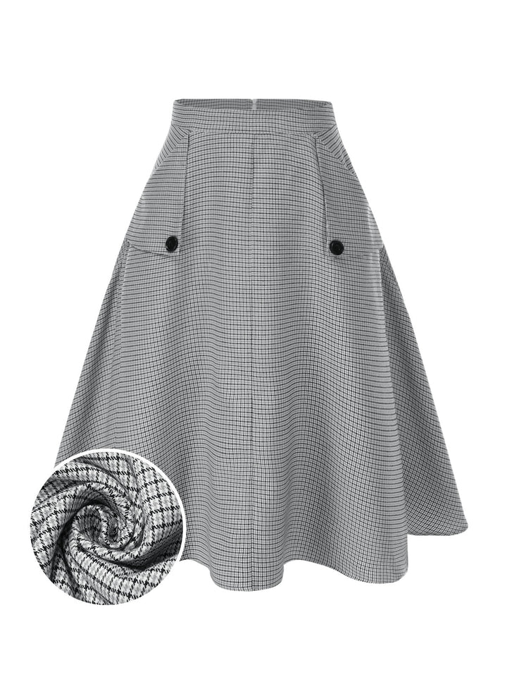 1950s High-Waist Plaids Button Pocket Skirt - vintage skirt, retro style