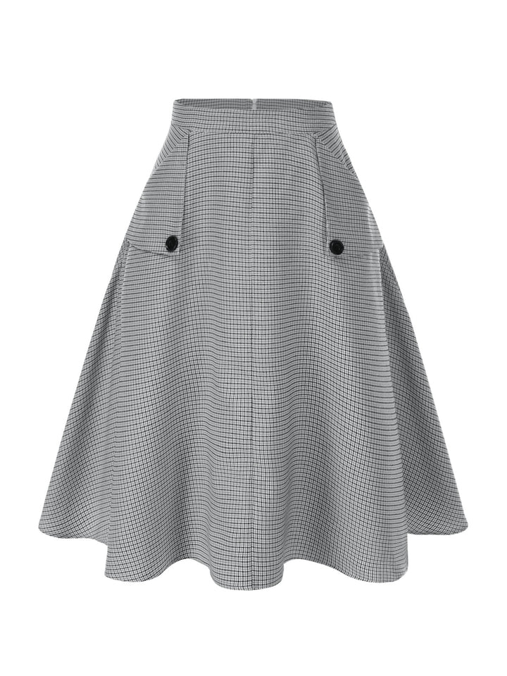 1950s High-Waist Plaids Button Pocket Skirt - vintage skirt, retro style