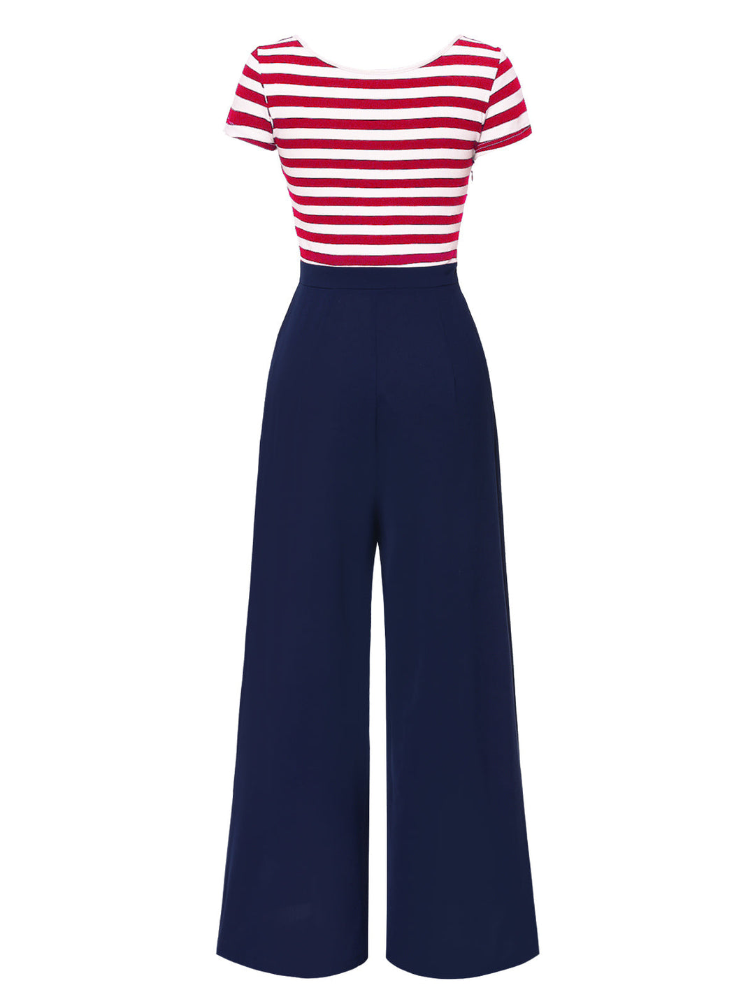 1950s Hollow Bow Stripe Patchwork Jumpsuit - vintage jumpsuit, retro chic for women