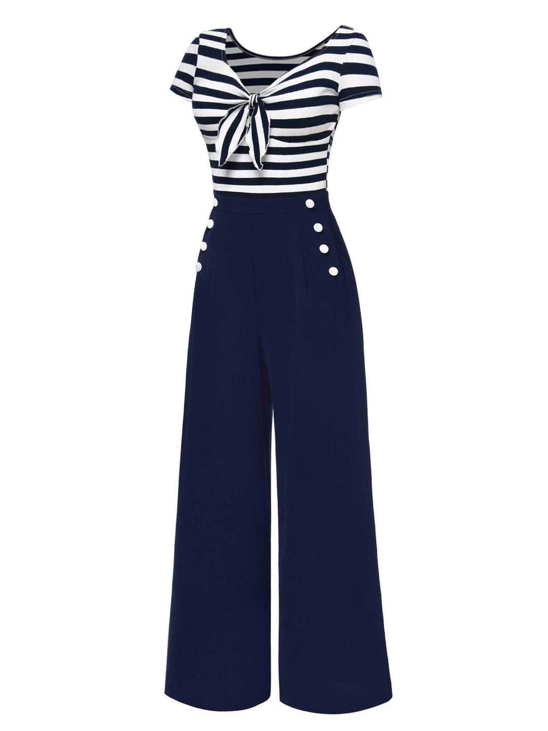 1950s Hollow Bow Stripe Patchwork Jumpsuit - vintage jumpsuit, retro chic for women