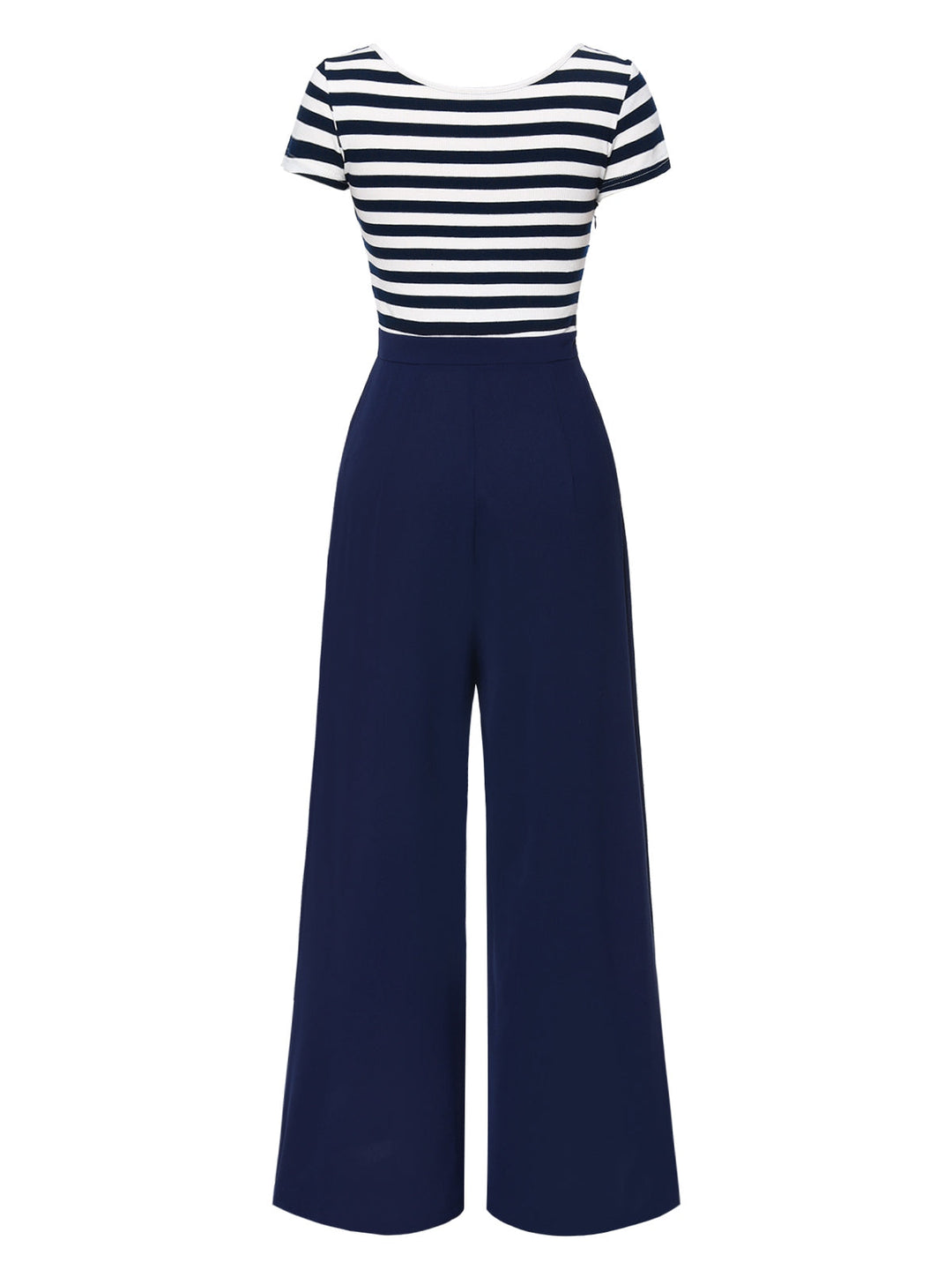 1950s Hollow Bow Stripe Patchwork Jumpsuit - vintage jumpsuit, retro chic for women