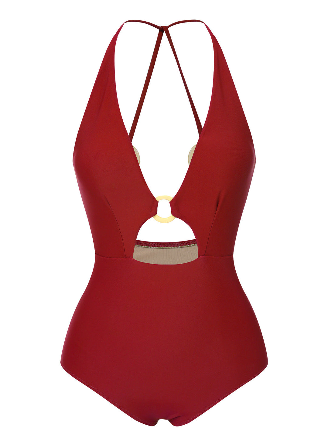 1950s Hollow Ring Backless Halter Swimsuit, vintage swimsuit, pin-up swimwear - perfect for women who love vintage and retro fashion