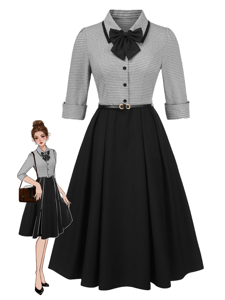 1950s Houndstooth Detachable Bow Collar Dress, vintage dress, retro fashion, rockabilly, pin-up fashion - perfect for women who love vintage and retro fashion