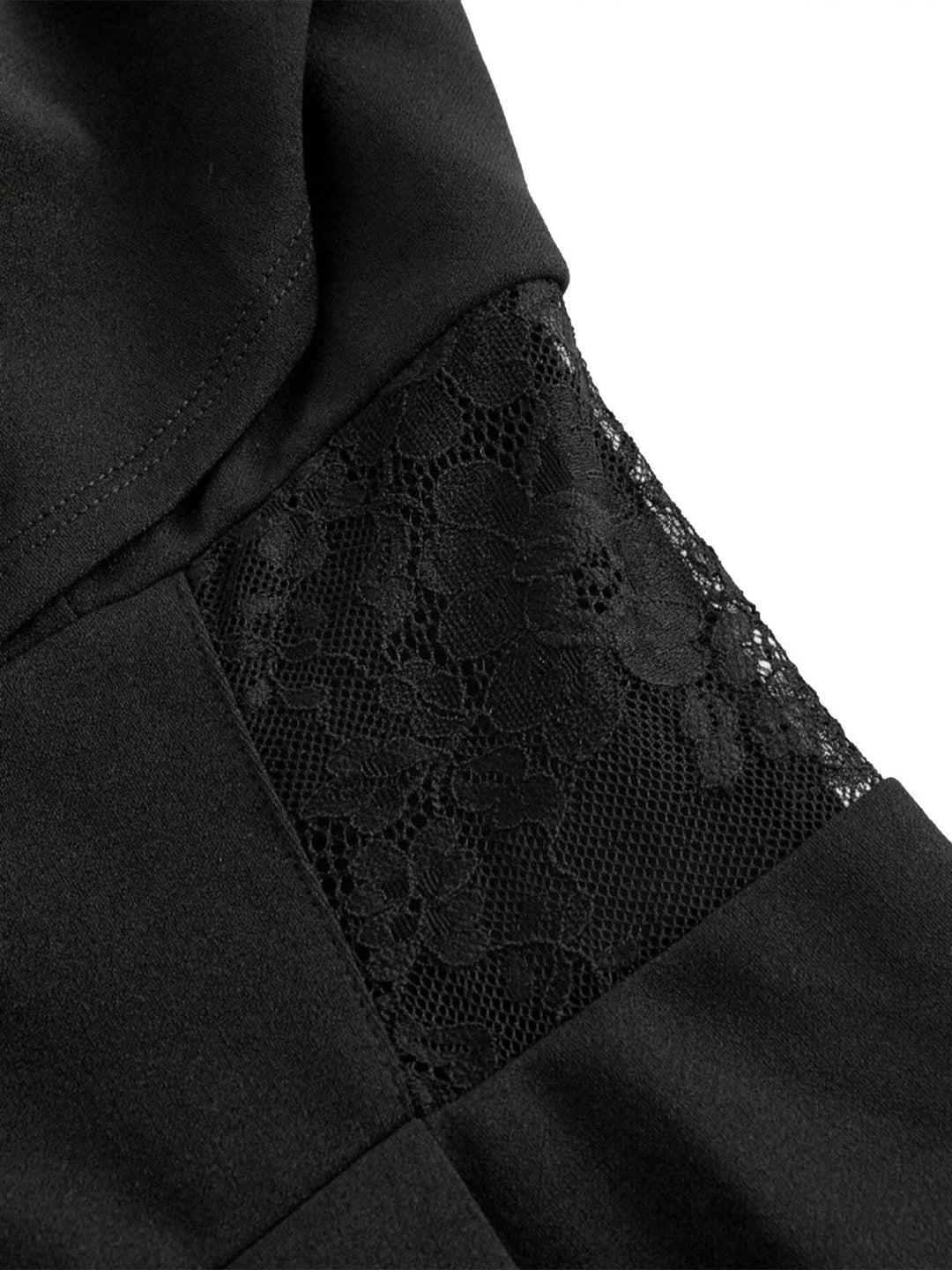 Black 1950s Cowl Neck Sheer Lace Patchwork Solid Jumpsuit - vintage jumpsuit, retro fashion, classic black