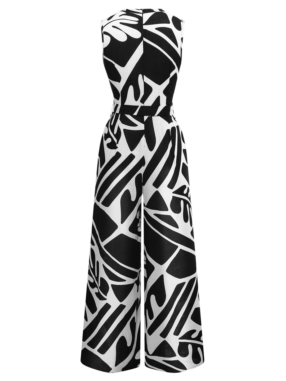 Black &amp; White 1950s Plants Silhouette Belted Jumpsuit - vintage jumpsuit, retro fashion, classic black