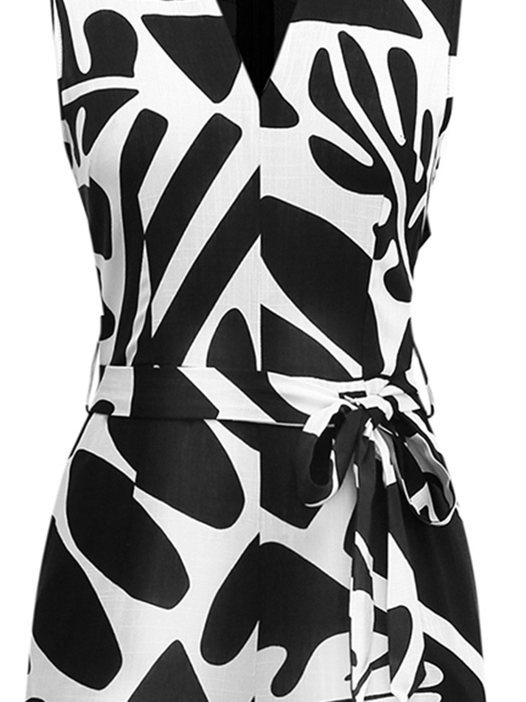 Black &amp; White 1950s Plants Silhouette Belted Jumpsuit - vintage jumpsuit, retro fashion, classic black