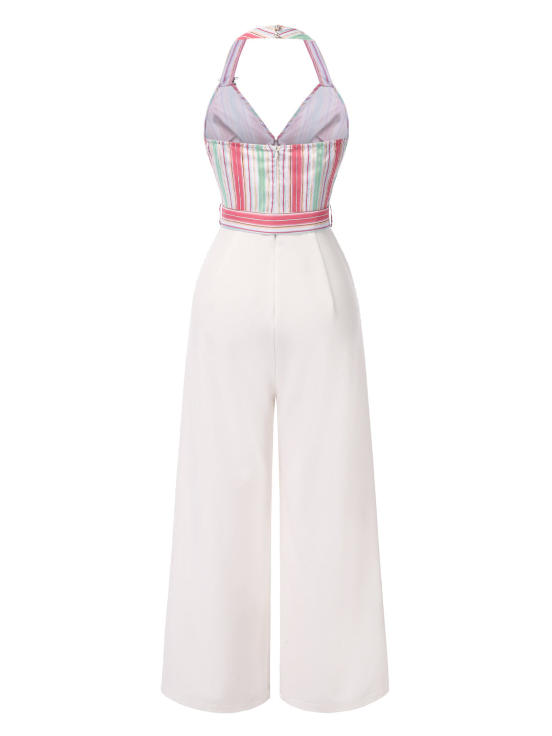 1950s Halter Starfish Colorful Stripes Belted Jumpsuit - vintage jumpsuit, retro fashion