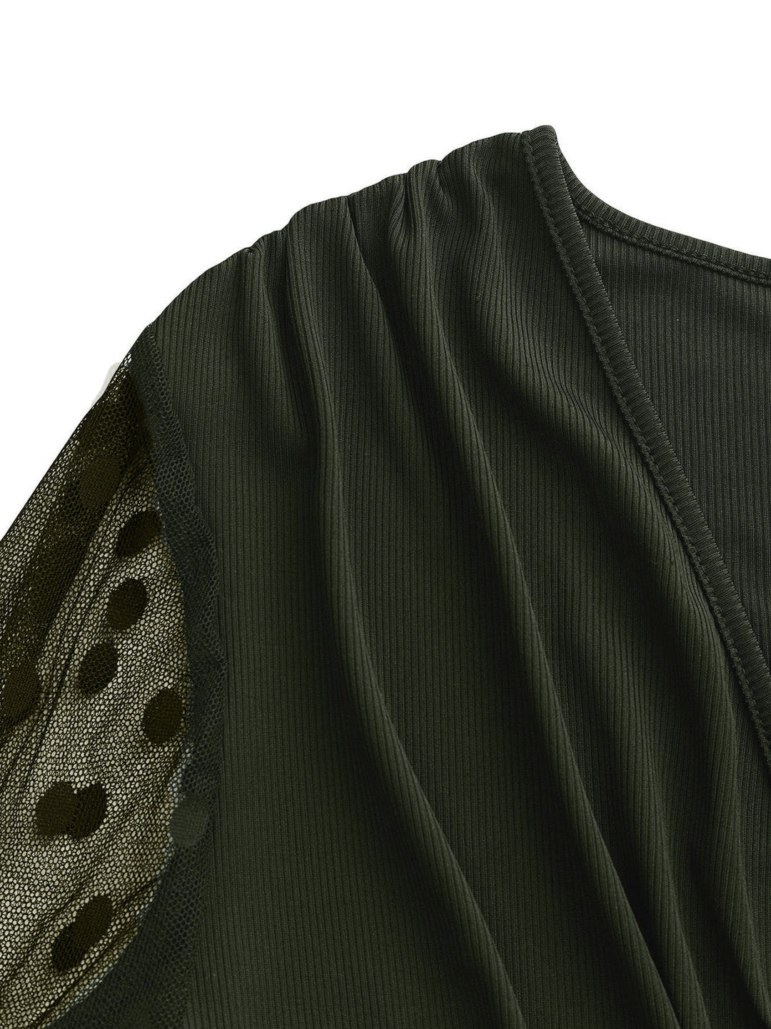 Olive Green 1950s V-Neck Sheer Polka Dot Sleeve Jumpsuit - vintage jumpsuit, retro fashion