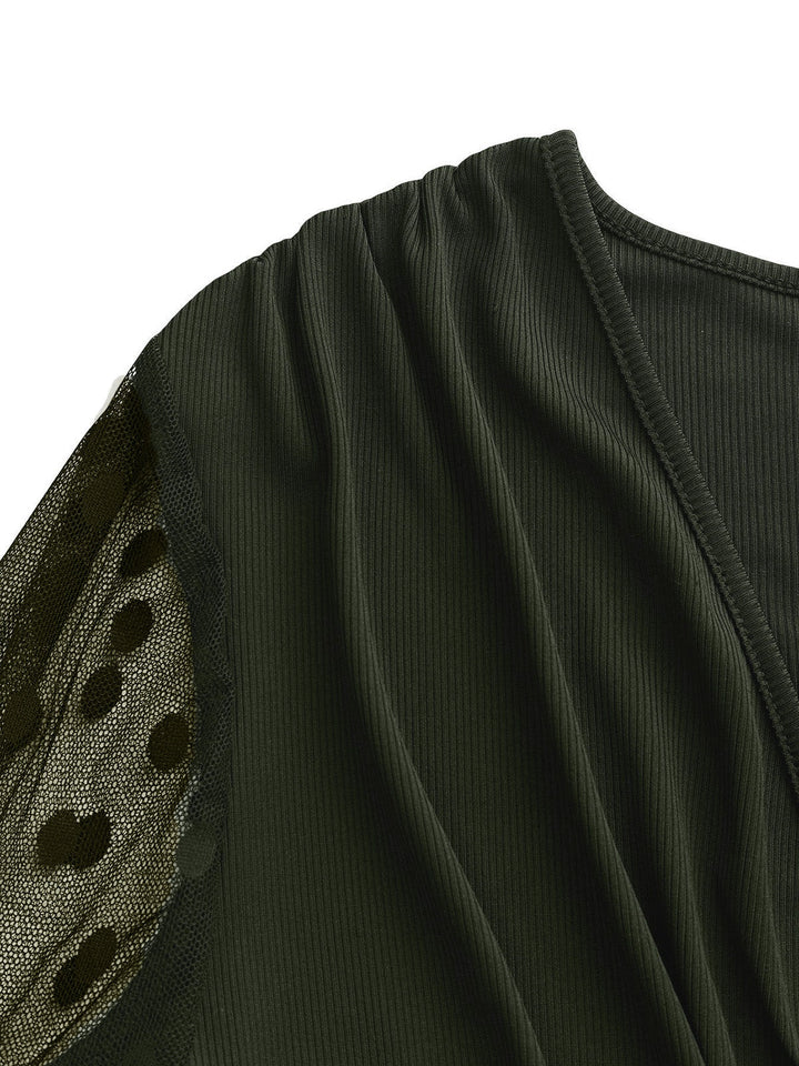 Olive Green 1950s V-Neck Sheer Polka Dot Sleeve Jumpsuit - vintage jumpsuit, retro fashion