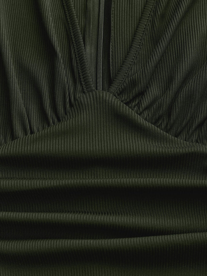 Olive Green 1950s V-Neck Sheer Polka Dot Sleeve Jumpsuit - vintage jumpsuit, retro fashion